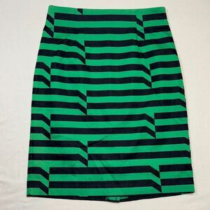 Pencil Skirt Women’s 6 Green Black Geometric Striped Business Work Professional